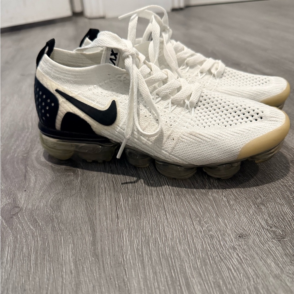 Nike Women’s White Black Knit VaporMax Sneakers with Gum Toe